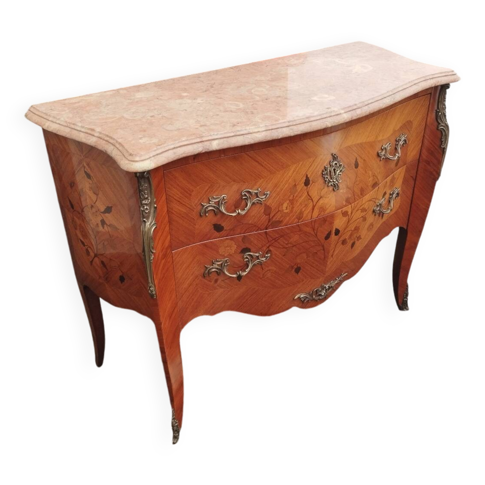 Old louis xv style marquetry chest of drawers