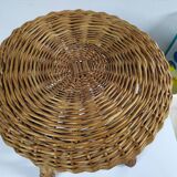 Round low stool rattan - vintage - old