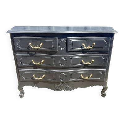 Commode de Style Louis XV laquée en noir,quatre tiroirs.