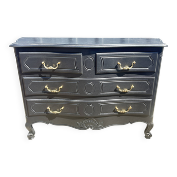Commode de Style Louis XV laquée en noir,quatre tiroirs.