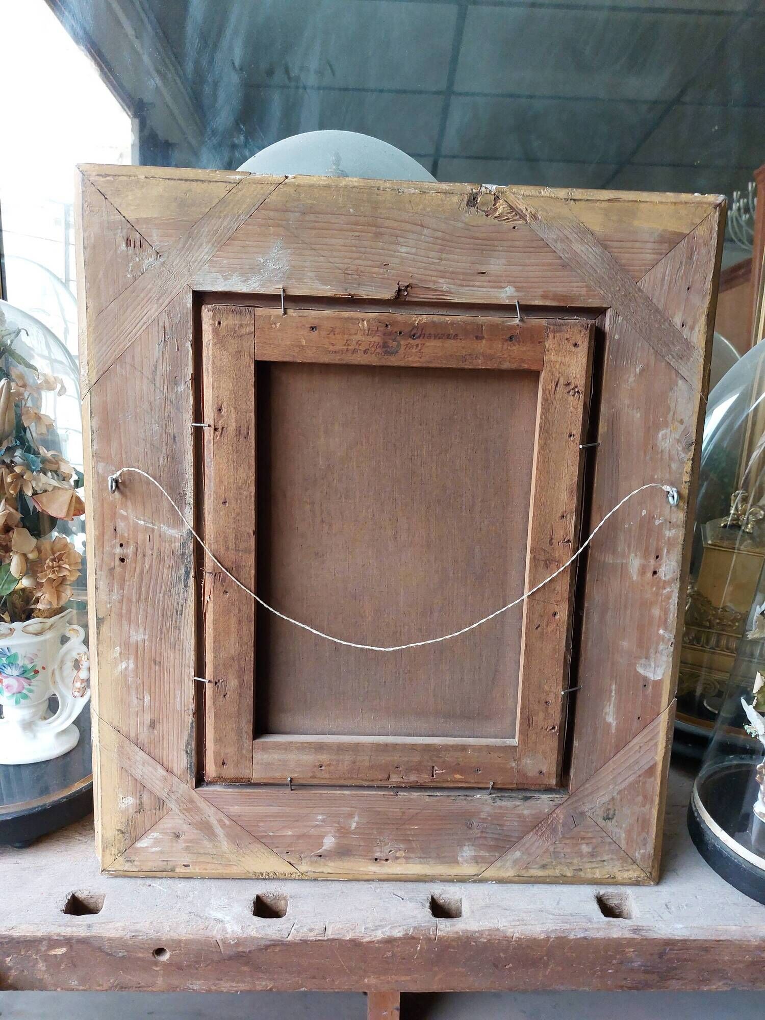 Painting Portrait of an ancient man 19th with gilded wooden frame