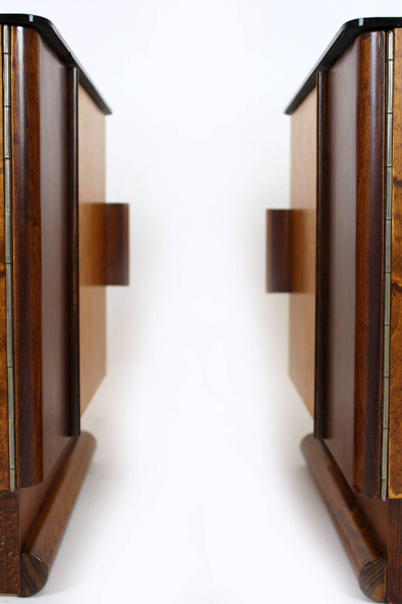 Restored Art Deco Nightstands with Black Glass Tops, 1950s, Set of 2