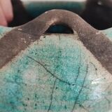 Ceramic pot raku gray and turquoise