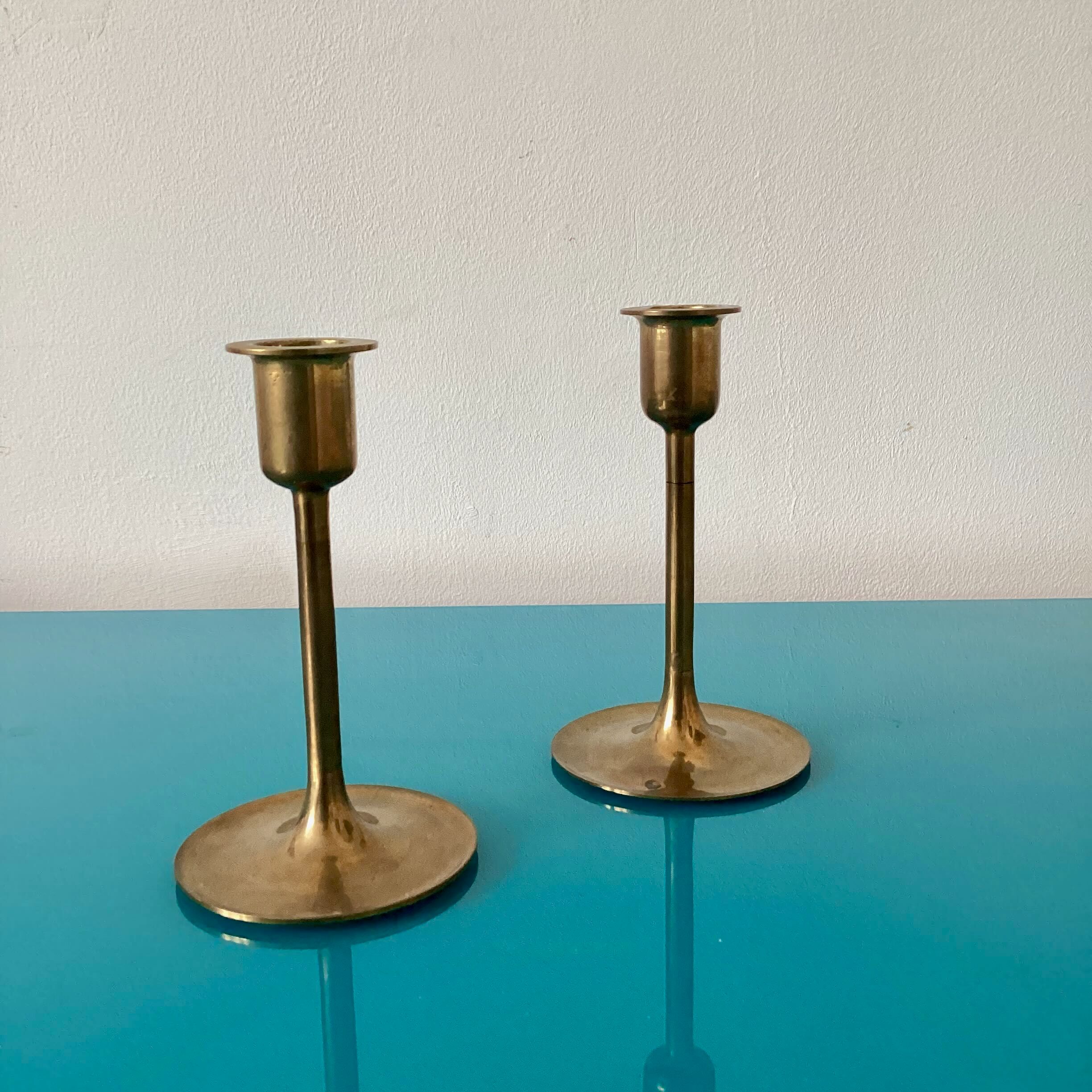 Pair of Scandinavian brass candle holders
