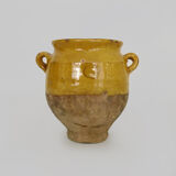 Varnished yellow confit pot, south-west of France. Conservation jar. Pyrenees XIXth
