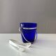 Ice bucket blue, ice cooler silver plated, mid century bareware