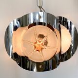 Chandelier chrome metal and wood 70's