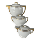 3-piece service Limoges – teapot, sugar bowl, milk jug – white & gold