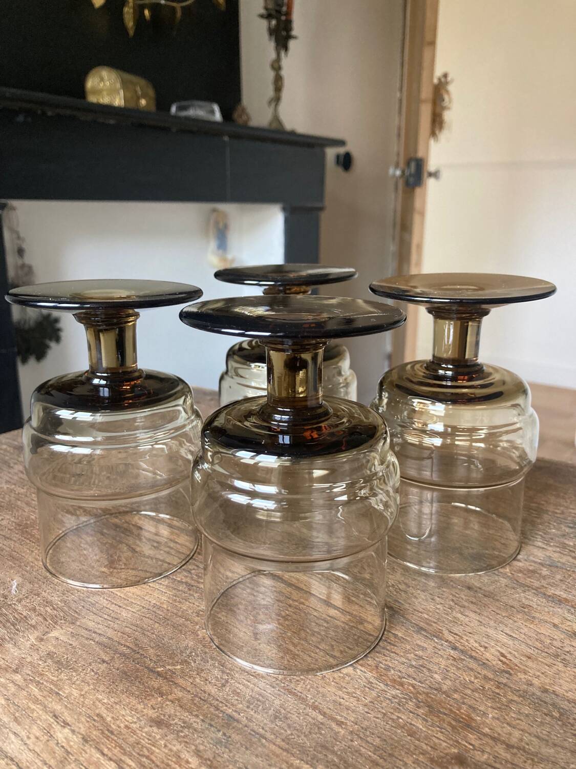4 vintage smoked glass glasses
