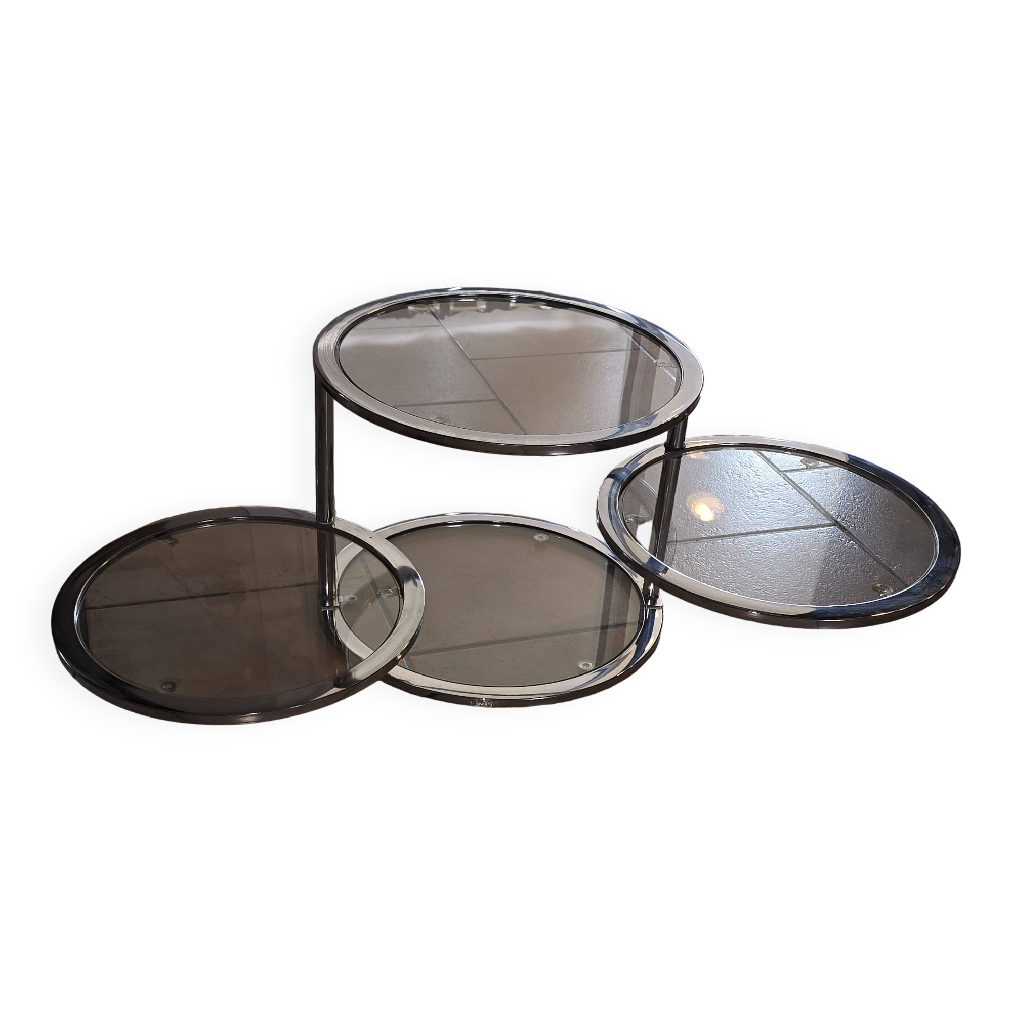 Modular aluminum coffee table and 4 glass shelves, h38x45x unfolded 120 pretty 70s style model