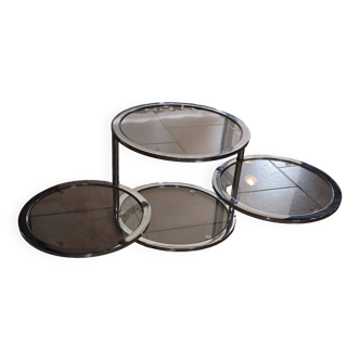 Modular aluminum coffee table and 4 glass shelves, h38x45x unfolded 120 pretty 70s style model