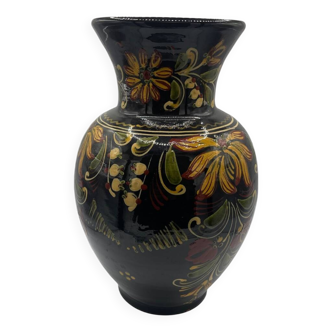 Vase noir M/V motifs floral