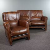 Set of a sheep leather design sofa and armchair