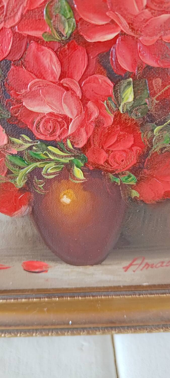 Tableau bouquet de roses rouges