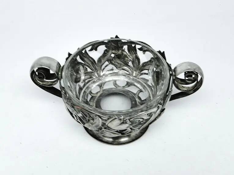 Sugar bowl, postmodernism, silver-plated brass, HEFRA, Poland, 1970s