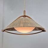 Wabi sabi sisal and plywood pendant lamp by Temde, Switzerland 1960s