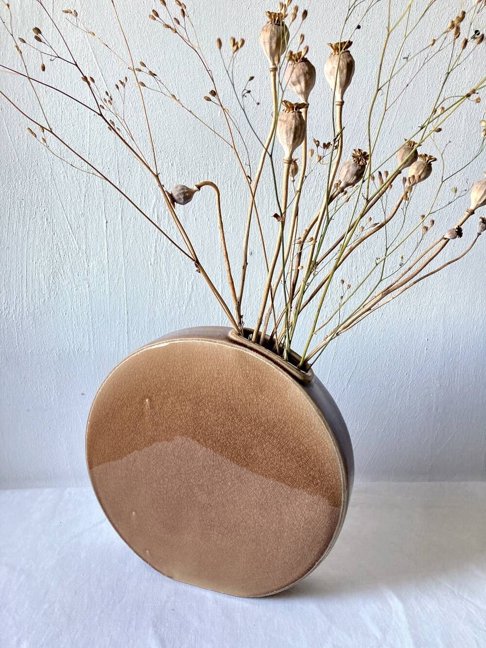 Large crackled glazed stoneware gourd vase, Sia Collection