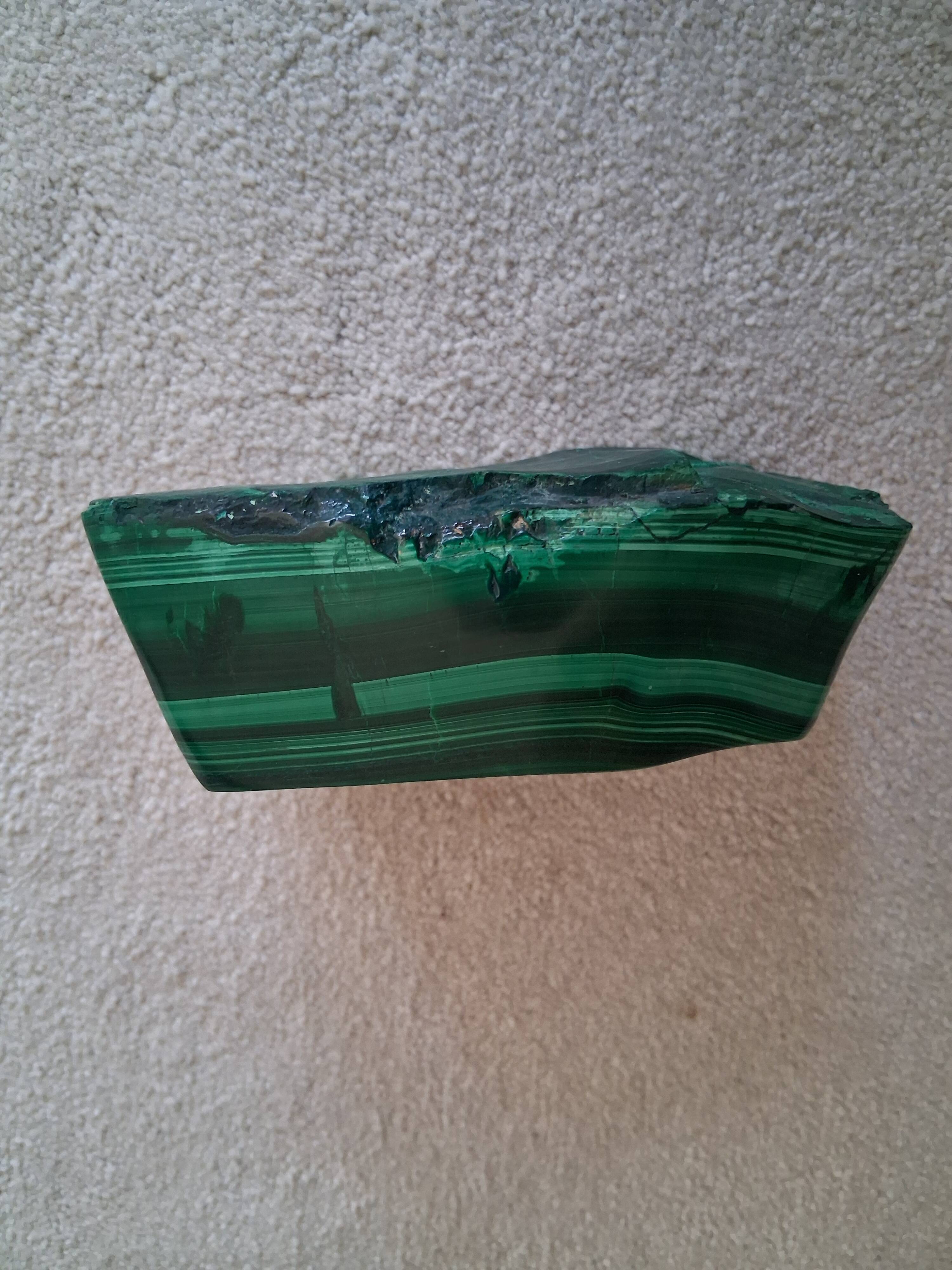 Cendrier en bloc de malachite solide vintage / Vide-Poche — Géométrique lourd de 1,34 kg