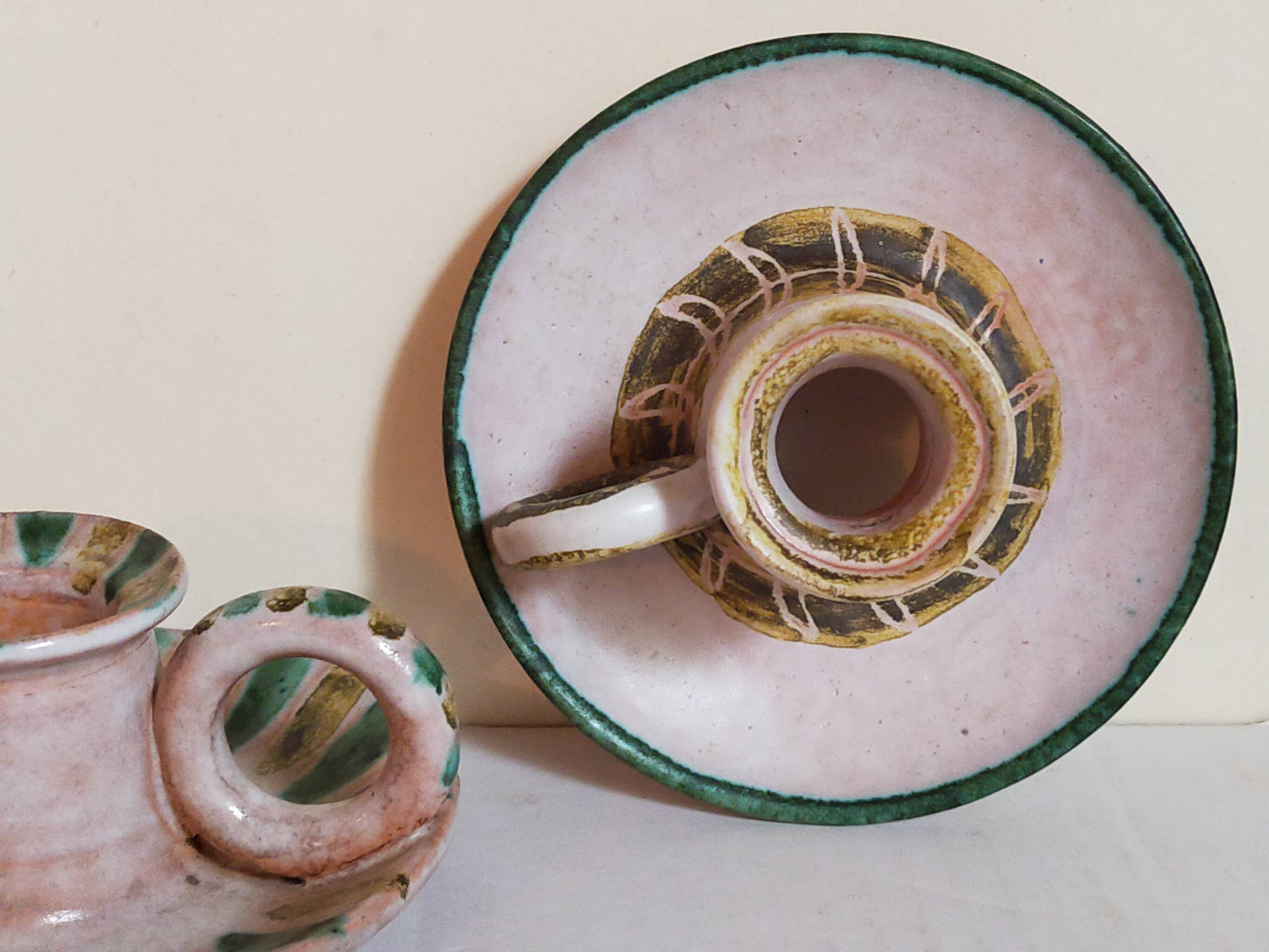 Duo of 50s ceramic hand candle holders