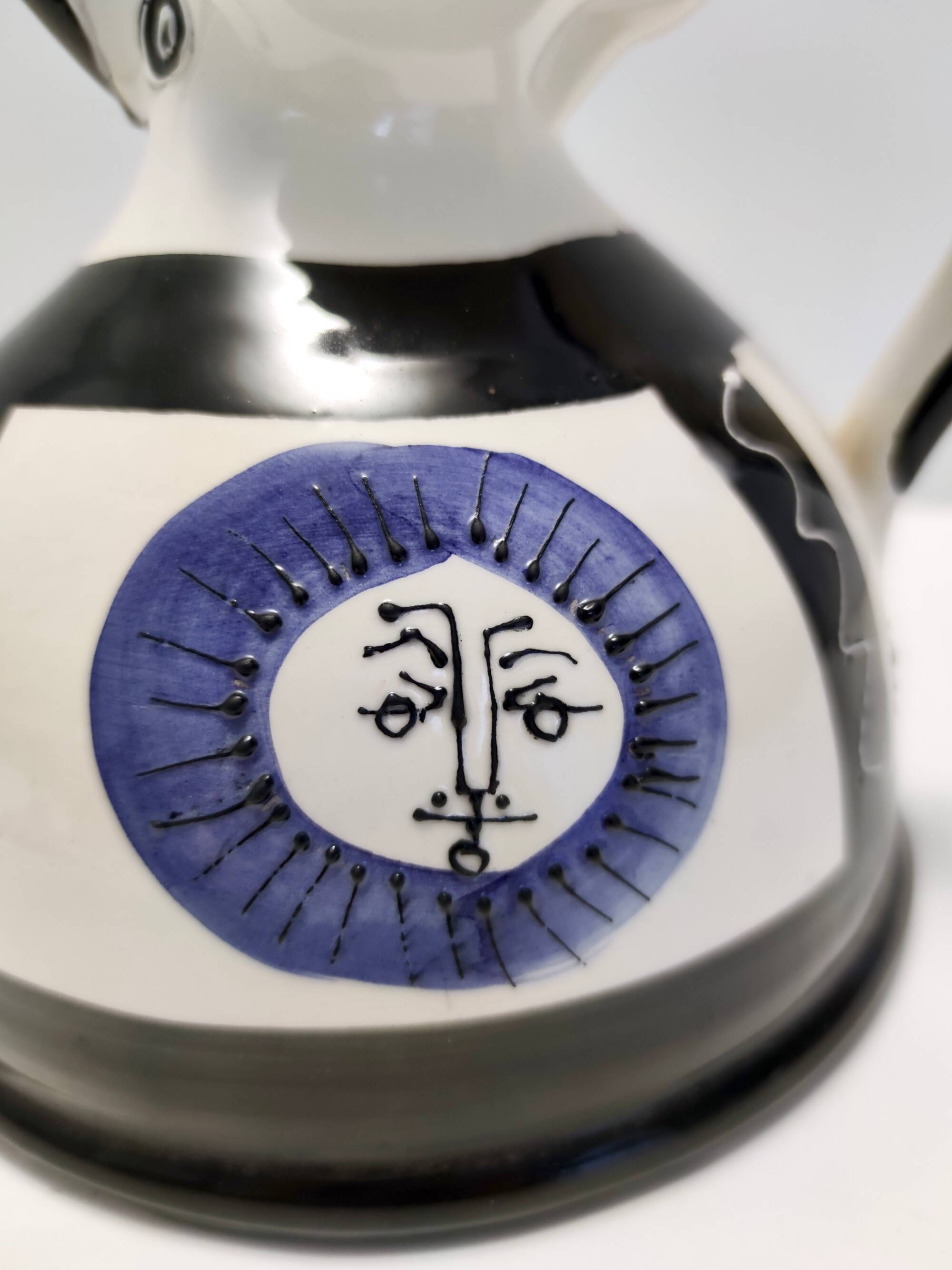 White, Black and Blue Hand-Painted Ceramic Jug / Vase
