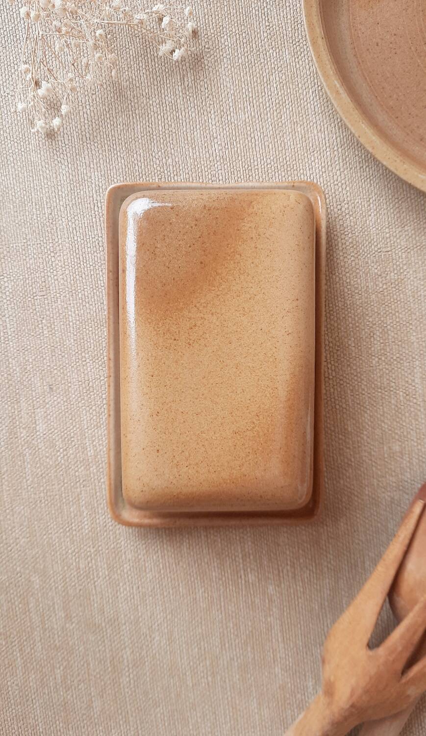 Old stoneware butter dish