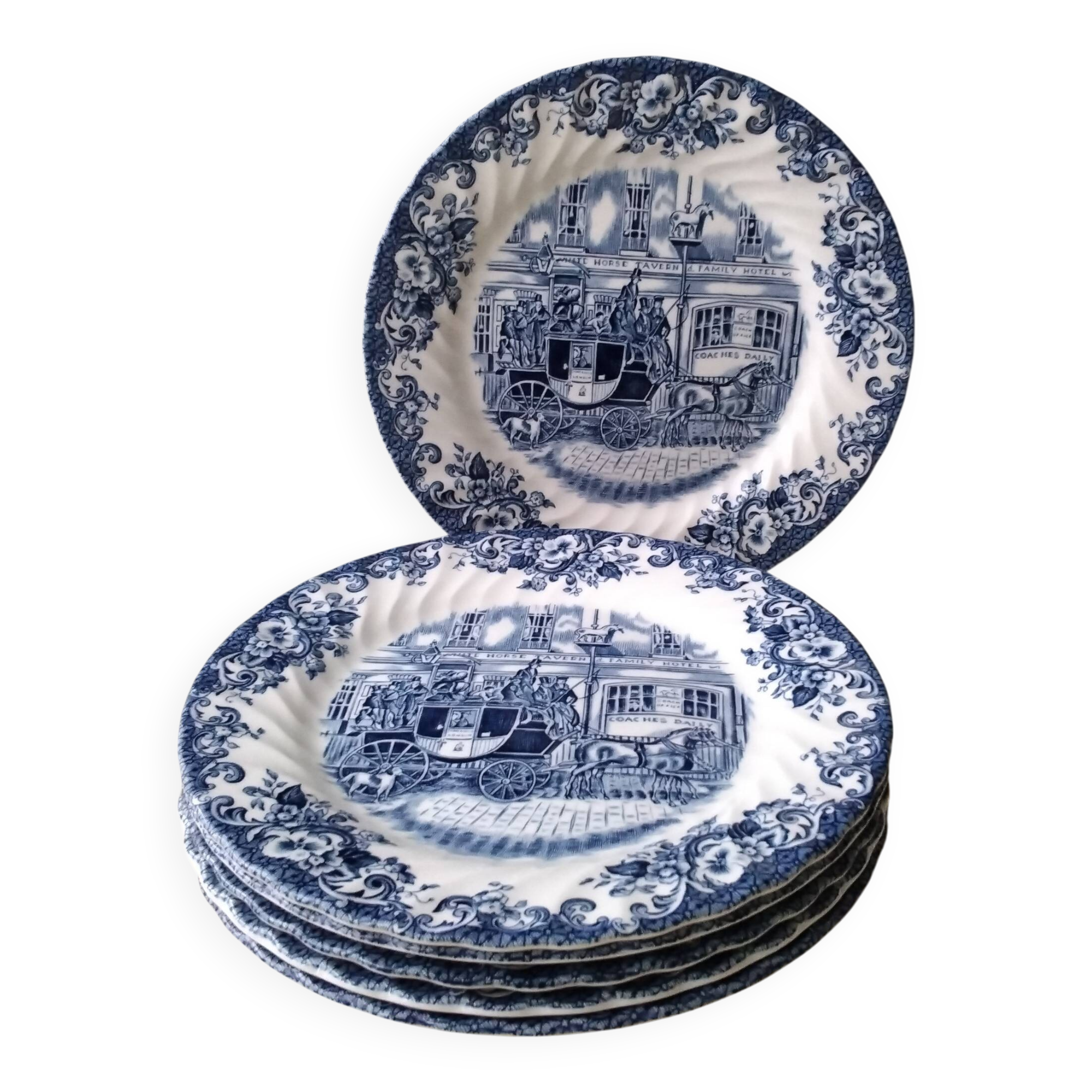 6 English porcelain dessert plates by Johnson Bros.
