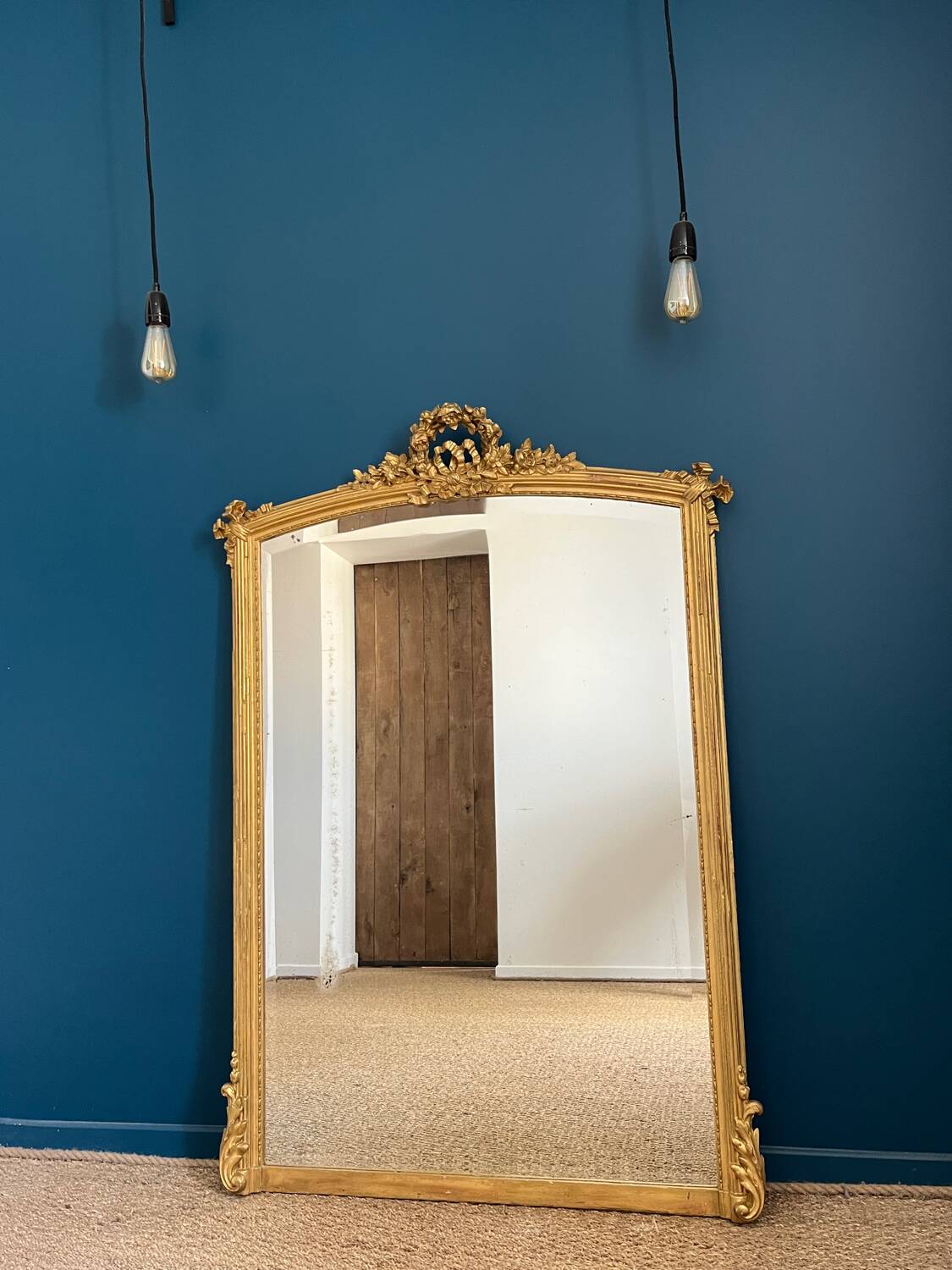 Antique mirror with pediments 138cm beveled glass