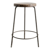 French Mid Century Wooden Iron High Bar Stool by Pierre Jeanneret, 1950s