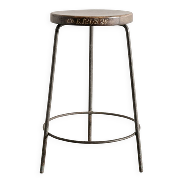 French Mid Century Wooden Iron High Bar Stool by Pierre Jeanneret, 1950s