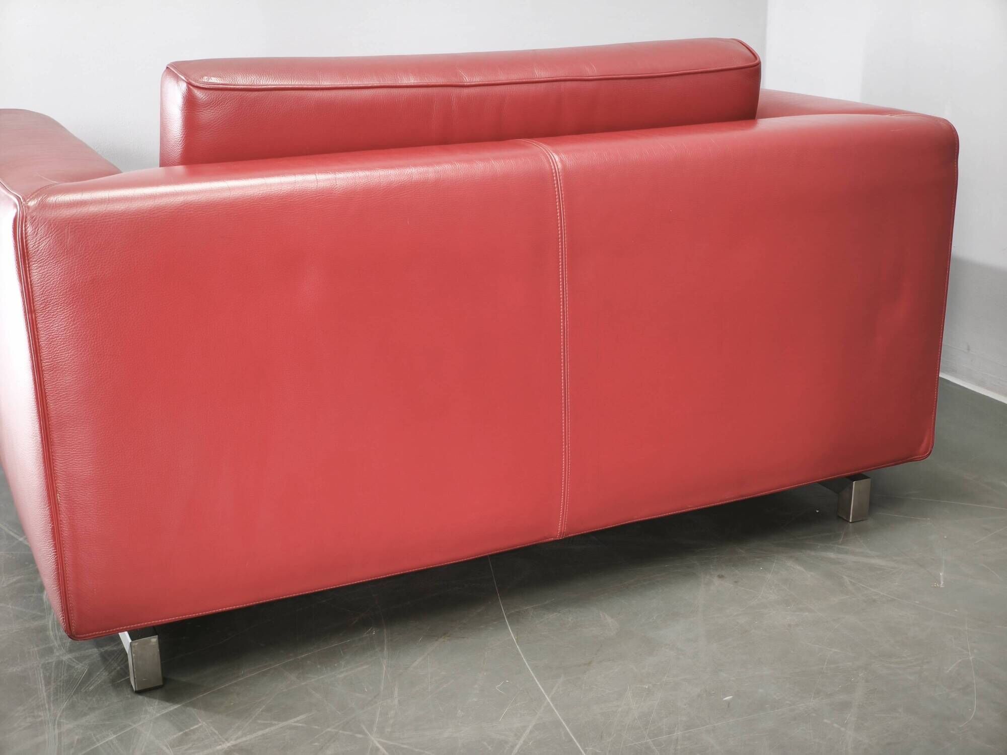 Wittmann Oversized Red Leather Lounge Armchairs and Ottoman, Austria