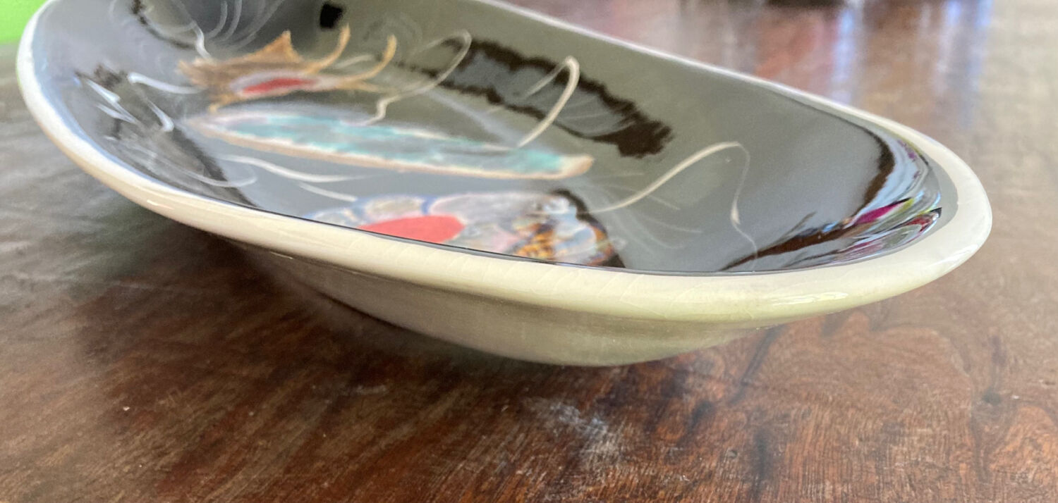 Obongue table dish decorative service 50s Quimper Le Pemp Bastian