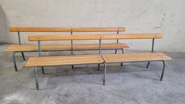 Paire de bancs d'école maternelle enfant fabrication 1950