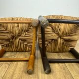 Pair of old wooden and straw children's chairs.