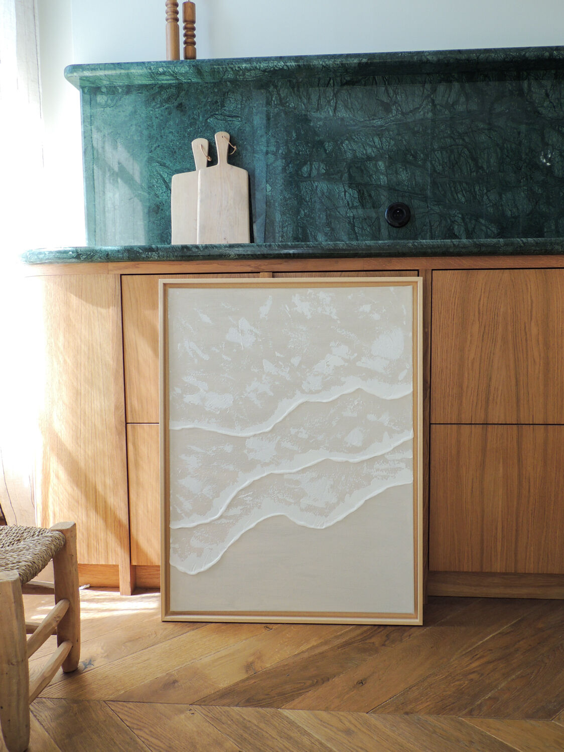 Beige and white wave relief panel