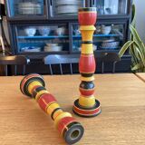Polychrome turned wooden candlesticks