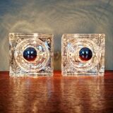 Pair of Ice Cube wall sconces in transparent bubbled glass, 1970s.