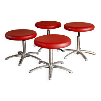 Set of 4 adjustable stools, leather seat