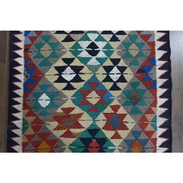 Turkish Vintage Oushak Runner Handwoven Wool Colorful Runner Rug 97x302