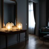 Pair of La Murrina 1970s dome lamps pulegoso glass & gilded brass