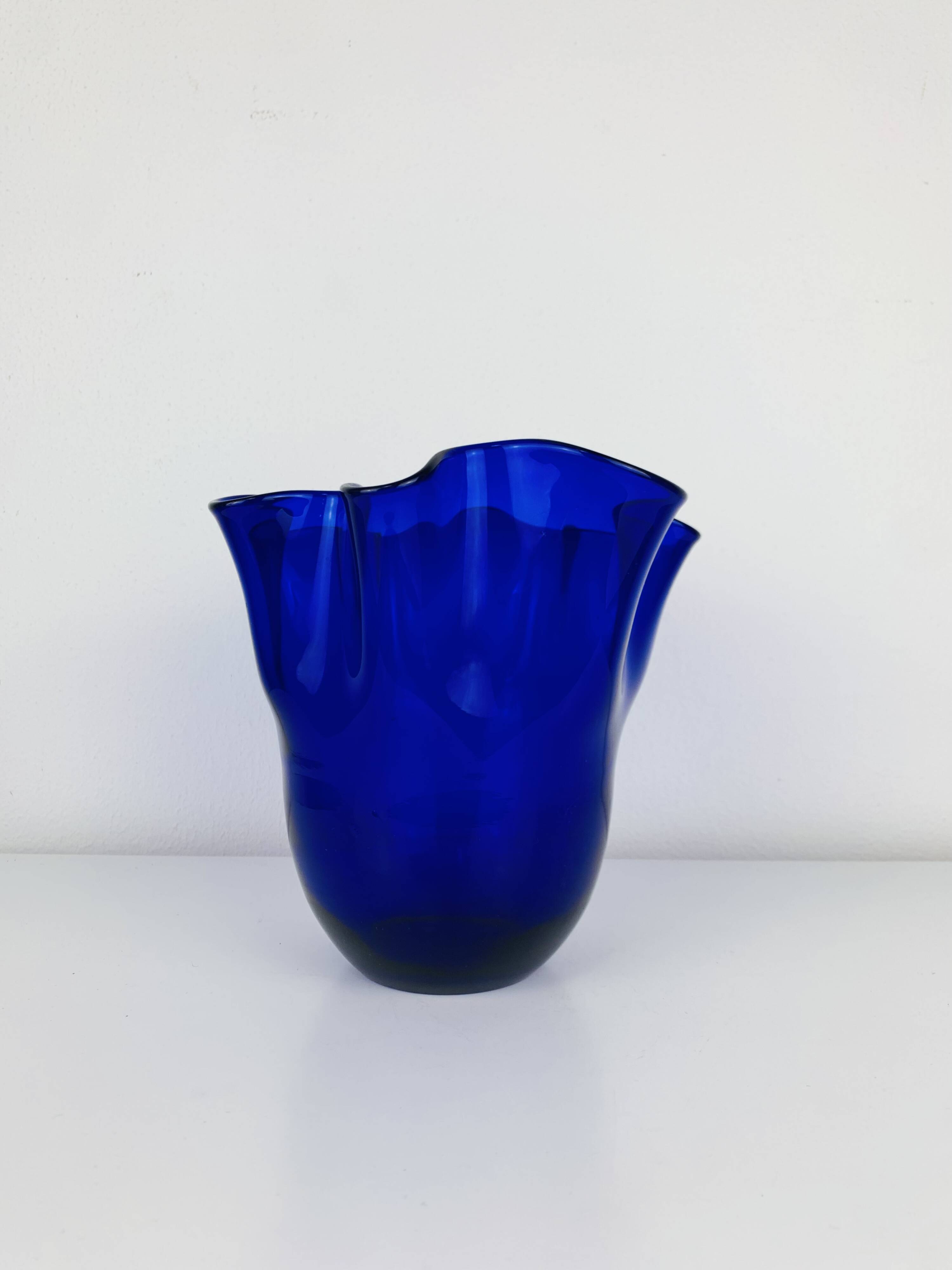 Vintage cobalt blue glass handkerchief vase