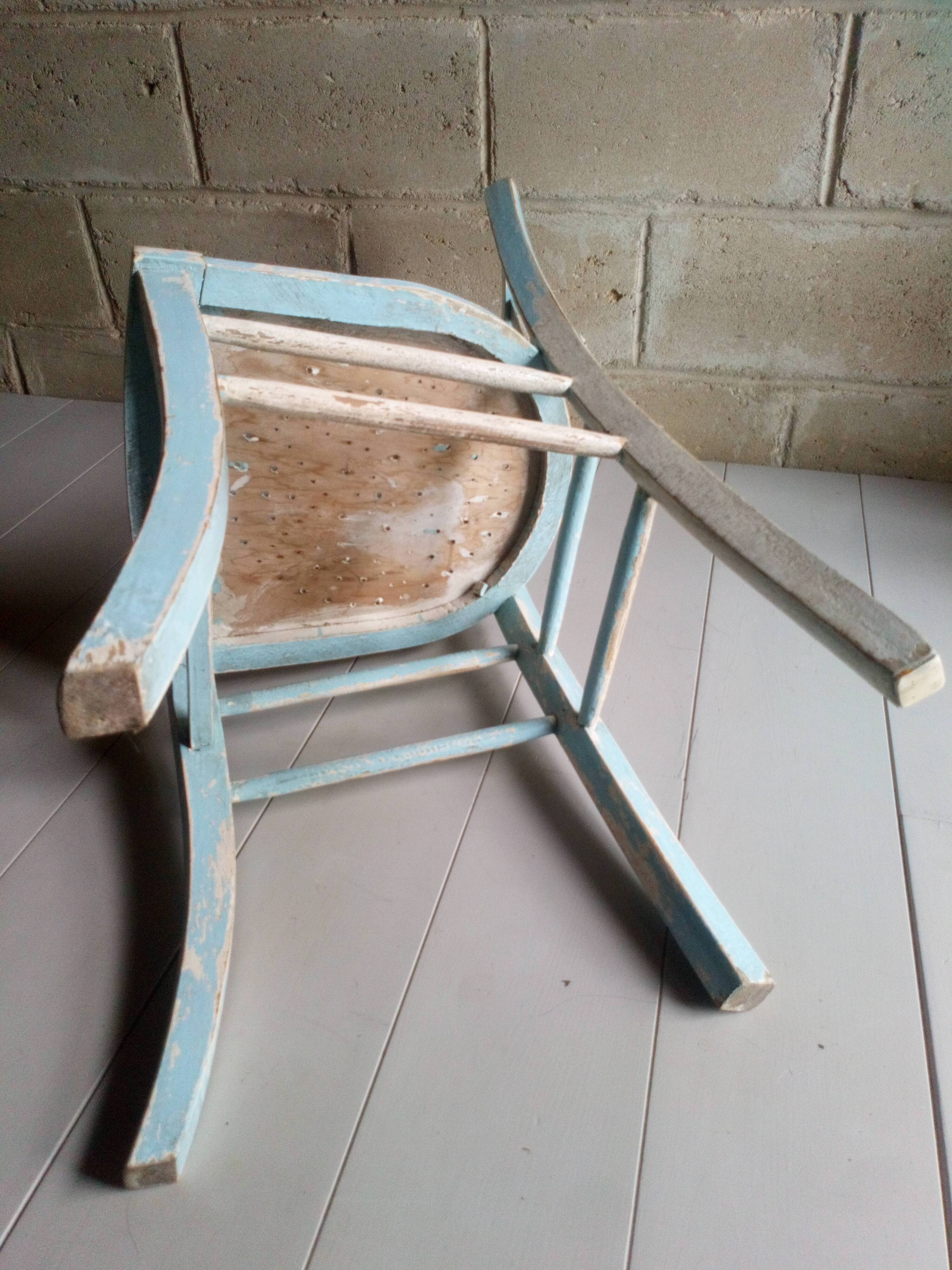 Blue and white patinated old bistro chair