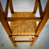 Two light wooden stools varnished and mulched seat