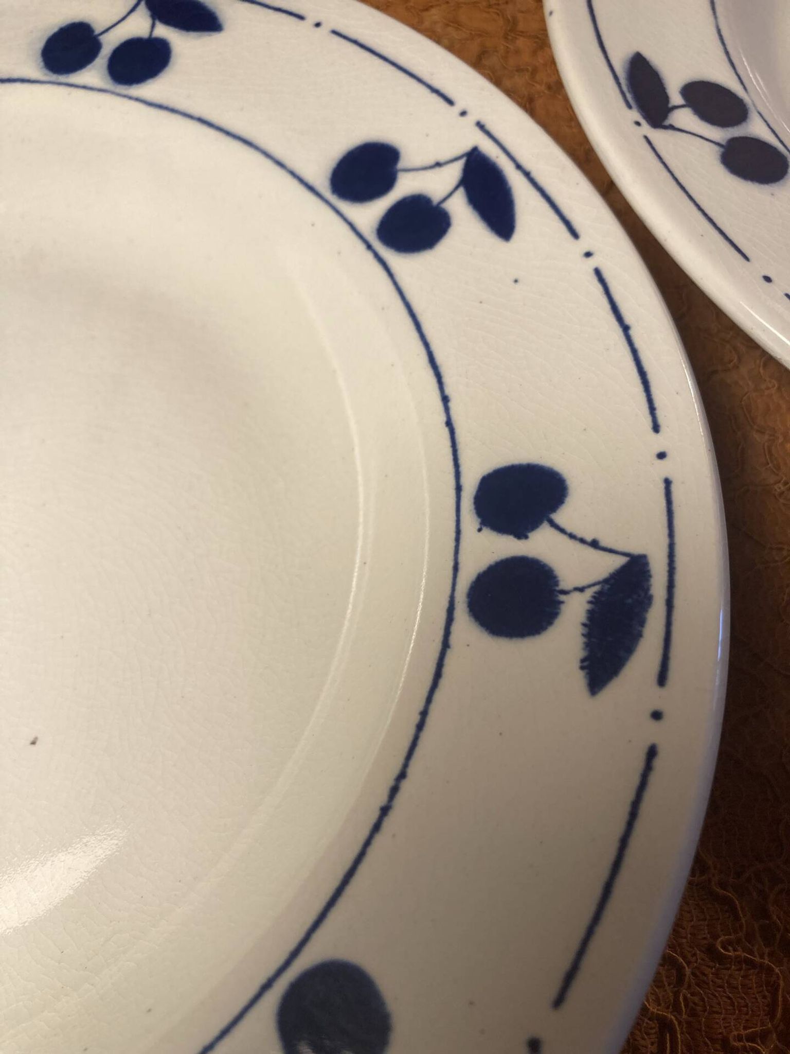 13 plates Longchamp pottery cobalt blue cherries