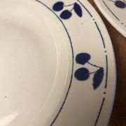13 plates Longchamp pottery cobalt blue cherries