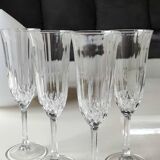 Lot of 4 x Large Champagne Flutes "Calp Concerto Champagne", in crystal chiseled with diamond patterns and diamond point finish. Height 21 cm