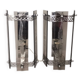 Lot de 2 appliques art déco revival en verre fumé chromé