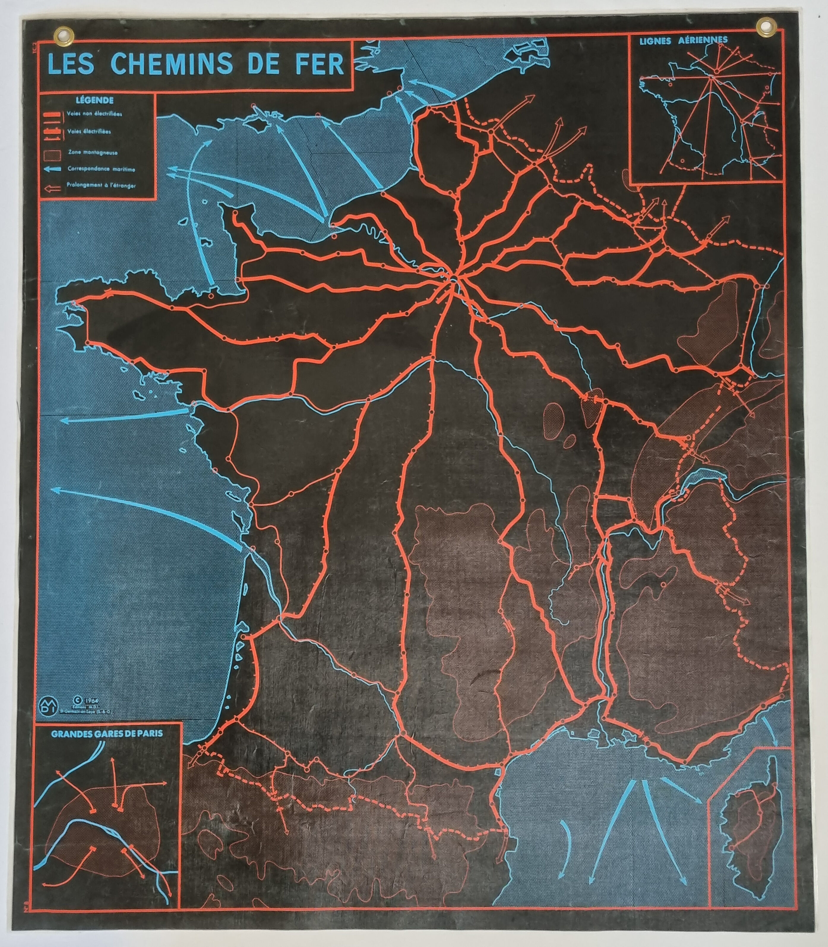 Pedagogical map MDI, 1964, reversible, "The railways"