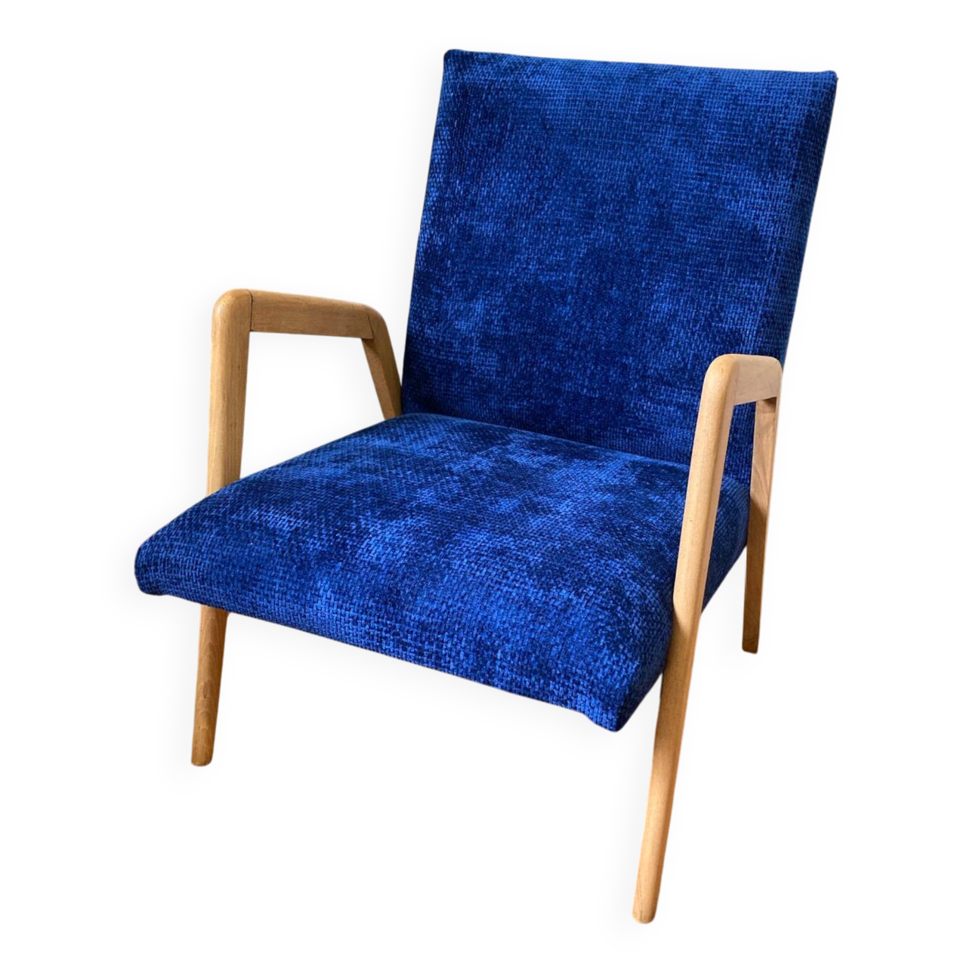 Scandinavian blue velvet armchair
