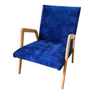 Fauteuil scandinave velours bleu