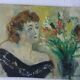 Huile sur bois portrait jeune femme 1948